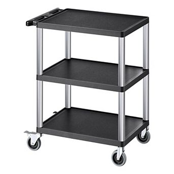 3 tier Rolling Utility Cart with Flat Top Workstation and Locking Wheels - Black
