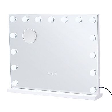 LED Makeup Mirror with 3-Color Lighting, 5X Magnifier, USB Outlet, Wall or Table Mount - White