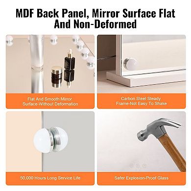 LED Makeup Mirror with 3-Color Lighting, 5X Magnifier, USB Outlet, Wall or Table Mount - White