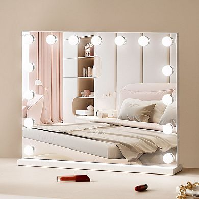 LED Makeup Mirror with 3-Color Lighting, 5X Magnifier, USB Outlet, Wall or Table Mount - White