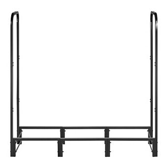 Backyard Firewood Rack with Zippered Cover, Elevated Log Holder for Patio Use - Black