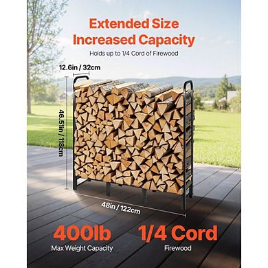 Backyard Firewood Rack with Zippered Cover, Elevated Log Holder for Patio Use - Black