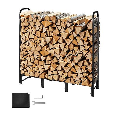 Backyard Firewood Rack with Zippered Cover, Elevated Log Holder for Patio Use - Black