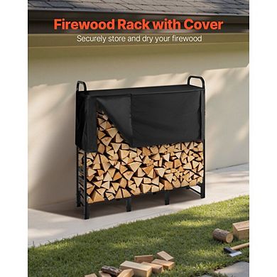 Backyard Firewood Rack with Zippered Cover, Elevated Log Holder for Patio Use - Black