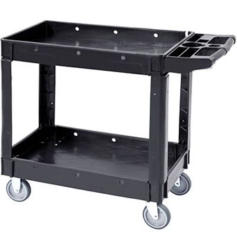 Rolling Service Cart with Deep Trays and Swivel Casters Black