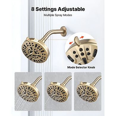 4-Piece Bathroom Faucet Set with Tub Spout, Shower Head, and Temperature Control - Golden