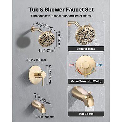 4-Piece Bathroom Faucet Set with Tub Spout, Shower Head, and Temperature Control - Golden