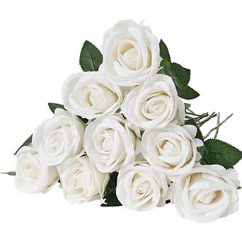 60 pc White Rose Stems Artificial Flowers with Flexible Wire for DIY Bouquets and Centerpieces