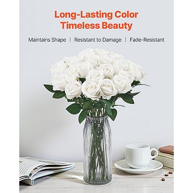 60-Piece White Rose Stems Artificial Flowers with Flexible Wire for DIY Bouquets and Centerpieces