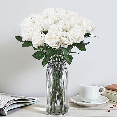 60-Piece White Rose Stems Artificial Flowers with Flexible Wire for DIY Bouquets and Centerpieces