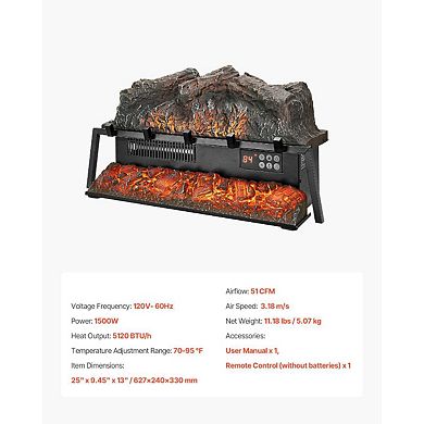 Compact Electric Log Fireplace with Adjustable Flame Colors and Brightness