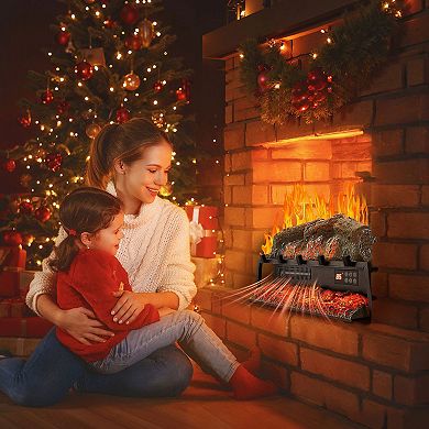 Compact Electric Log Fireplace with Adjustable Flame Colors and Brightness