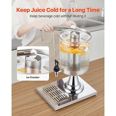 2.1-Gallon Beverage Dispenser with Ice Chamber and Drip Tray - Silver
