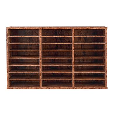 24-Slot Wood Desktop Paper Organizer for Office or Classroom Dark Brown