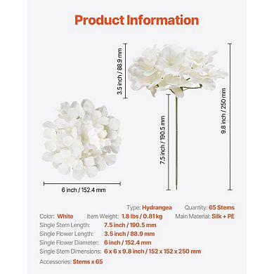 65-Pieces White Hydrangea Stems Artificial Flowers for DIY Arrangements and Centerpieces