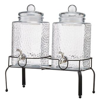 Dual Glass Beverage Dispenser Set with Stainless Steel Spigots and Lids