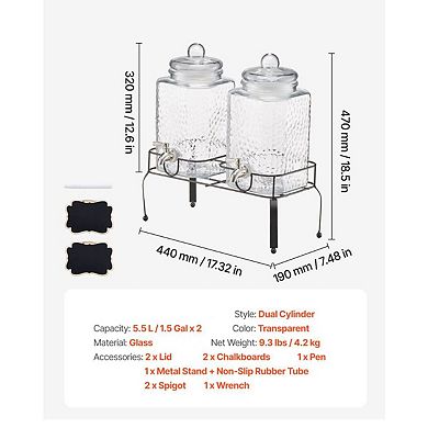 Dual Glass Beverage Dispenser Set with Stainless Steel Spigots and Lids