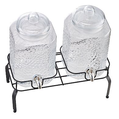 Dual Glass Beverage Dispenser Set with Stainless Steel Spigots and Lids