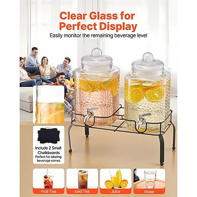 Dual Glass Beverage Dispenser Set with Stainless Steel Spigots and Lids