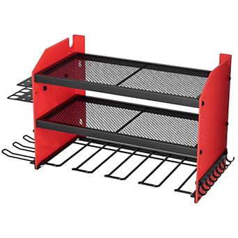 3 tier Wall Mounted Tool Rack with Drill Slots and Adjustable Shelf