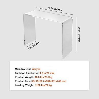 C-Shaped Acrylic Console Table, Clear End Table for Living Room, Hallway, or Bedroom - Clear