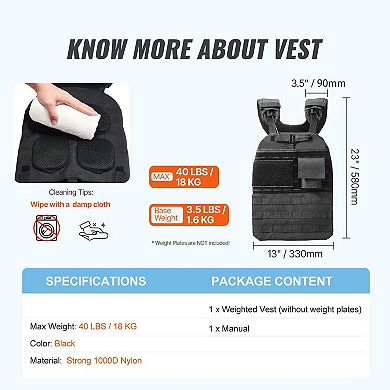 Plate Load Weighted Vest for Running Walking Strength Training - Black
