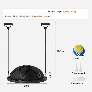 Half Exercise Ball Balance Trainer, 23-Inch Core Balance Board for Home Workouts - Black