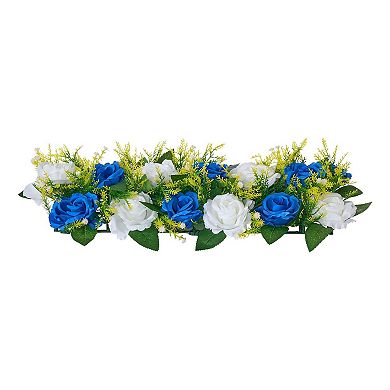 Artificial Rose Centerpiece Set Blue and White Silk Floral Table Decor 10-Piece for Events and Home