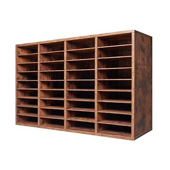 36-Slot Wood Literature Organizer for Home Office or Classroom Dark Brown