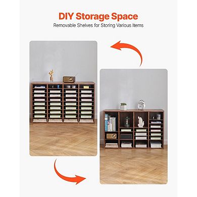 36-Slot Wood Literature Organizer for Home Office or Classroom Dark Brown