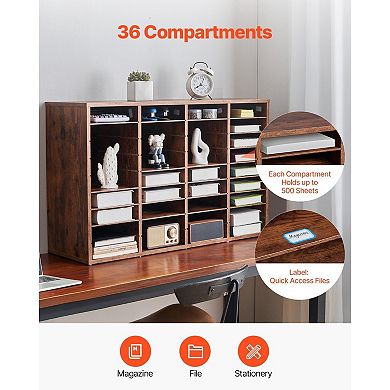 36-Slot Wood Literature Organizer for Home Office or Classroom Dark Brown