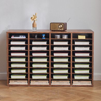 36-Slot Wood Literature Organizer for Home Office or Classroom Dark Brown