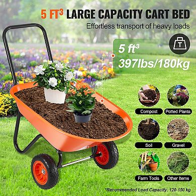 Two-Wheel Garden Dump Cart with 5 cu ft Tray and Solid Foam Wheels