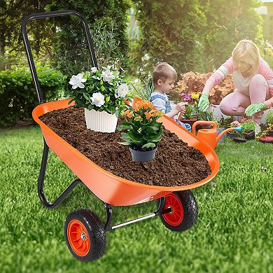 Two-Wheel Garden Dump Cart with 5 cu ft Tray and Solid Foam Wheels