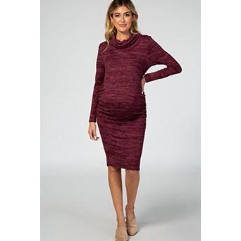 Maternity Knit Long Sleeve Cowl Neck Maternity Dress