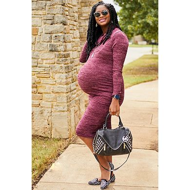 Maternity Knit Long Sleeve Cowl Neck Maternity Dress
