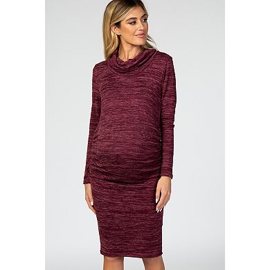 Maternity Knit Long Sleeve Cowl Neck Maternity Dress