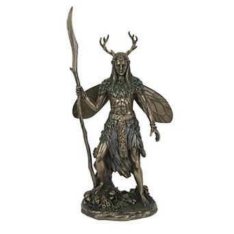 Celtic Antler Druid Wielding Staff Bronze Resin Statue Pagan Decor Sculpture