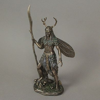 Celtic Antler Druid Wielding Staff Bronze Resin Statue Pagan Decor Sculpture
