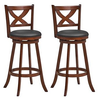Counter Height Swivel Bar Stools Set of 2 With X Back Cushioned Seats