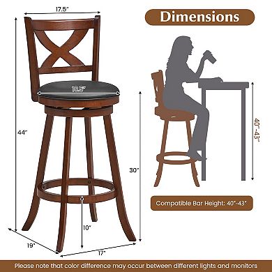 Counter Height Swivel Bar Stools Set of 2 With X Back Cushioned Seats