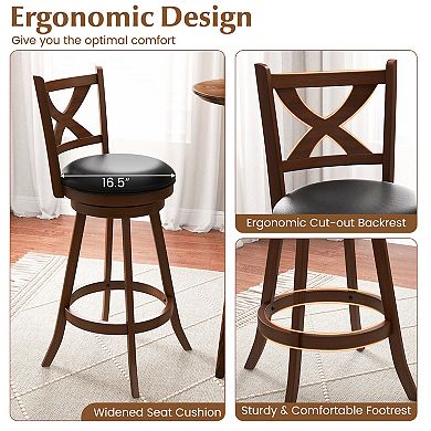 Counter Height Swivel Bar Stools Set of 2 With X Back Cushioned Seats