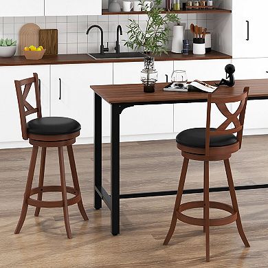 Counter Height Swivel Bar Stools Set of 2 With X Back Cushioned Seats