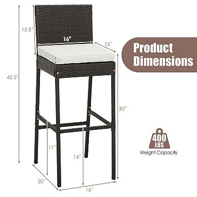2 Pieces Patio Cushioned Wicker Barstools with Cozy Footrest-Set of 2