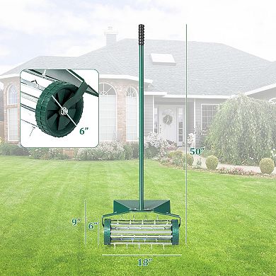 18 Inch Rolling Lawn Aerator with Splash-Proof Fender for Garden