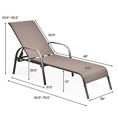 Patio Chaise Lounge Chairs 2 Piece Set with 5 Position Reclining Back