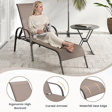 Patio Chaise Lounge Chairs 2 Piece Set with 5 Position Reclining Back