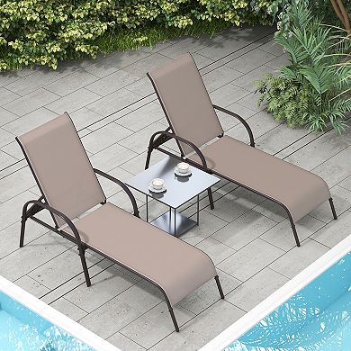 Patio Chaise Lounge Chairs 2 Piece Set with 5 Position Reclining Back