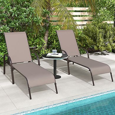 Patio Chaise Lounge Chairs 2 Piece Set with 5 Position Reclining Back