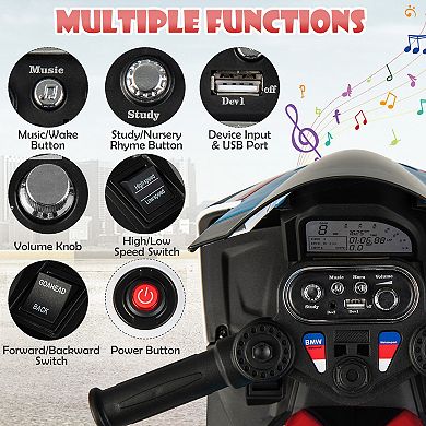 12V Kids Ride On Motorcycle With Training Wheels And USB Music